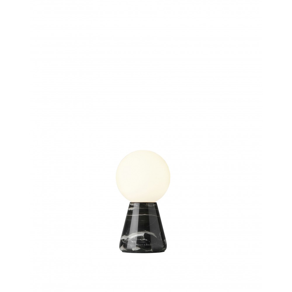 Lâmpada de mesa de vidro branco e mármore preto 13 cm carrara