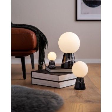 Lâmpada de mesa de vidro branco e mármore preto 13 cm carrara 2