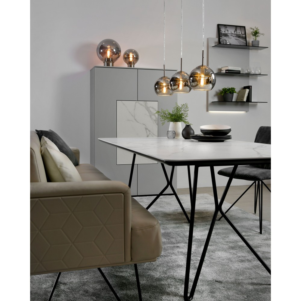 TOKIO lámpara de mesa de vidrio ahumado y metal satinado 24 cm