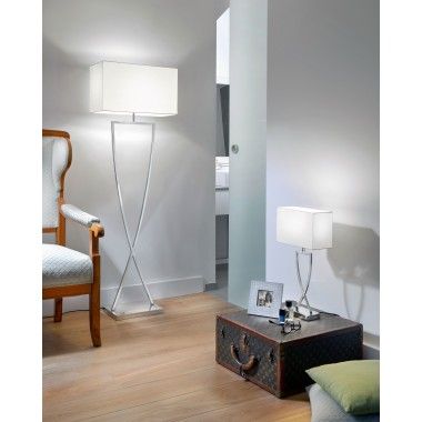 Witte textiel tafellamp met chroom 52 cm 2