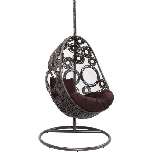 Outdoor hanging chair IBIZA brown woven shell KARE Design — full product against pale background