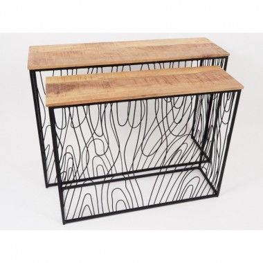 Set of 2 wooden metal consoles ABISKO