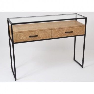 TIFFANY wood metal console 2 drawers