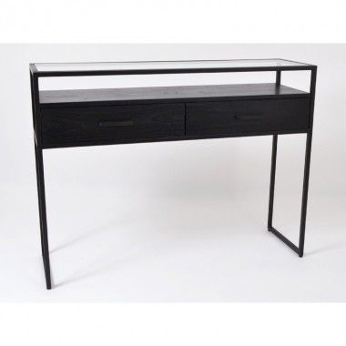 AMANDA wooden glass console 2 drawers