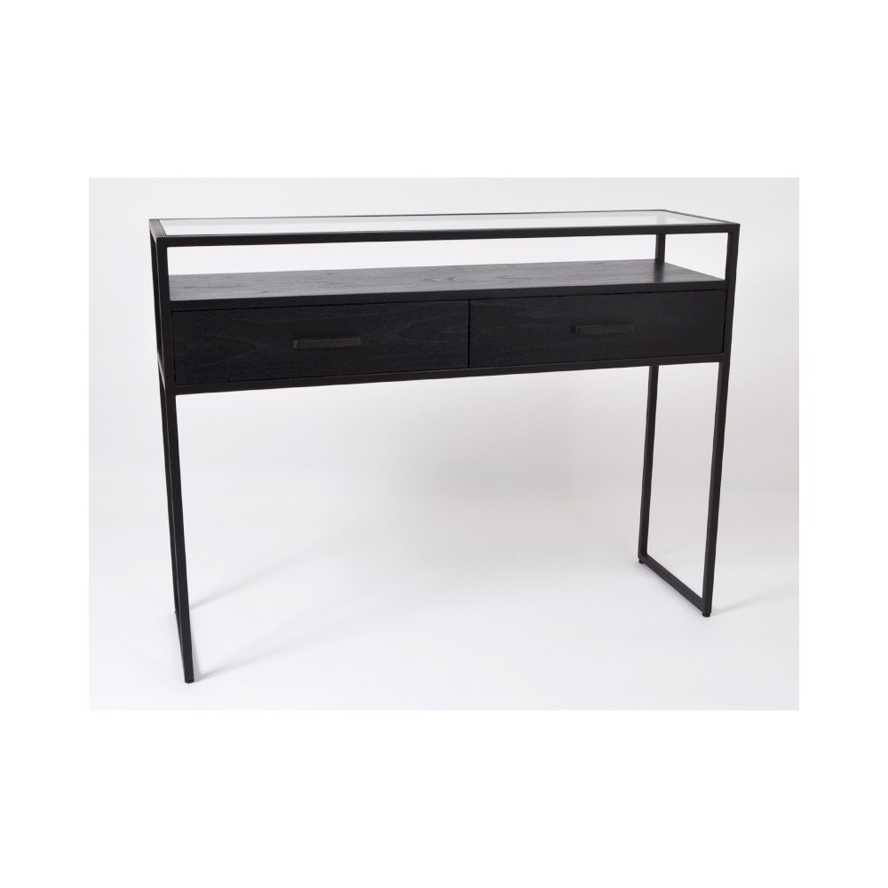 AMANDA wooden glass console 2 drawers