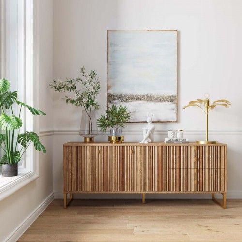 Aparador CONCERTINA frente madeira natural KARE Design — apresentado num interior (4)