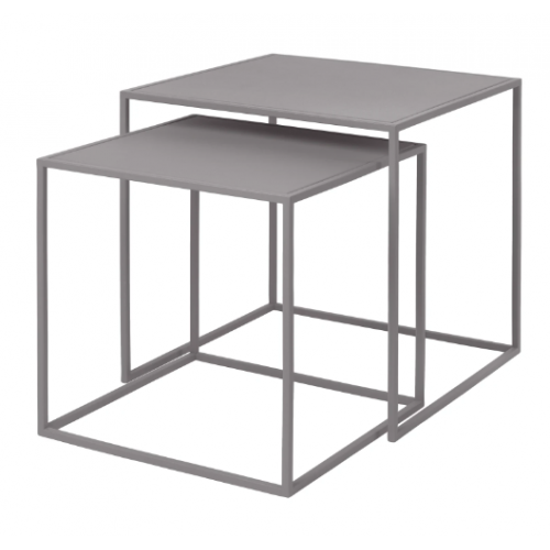 Conjunto de duas mesas de apoio FERA cinzento claro Blomus — vista frontal e silhueta completa