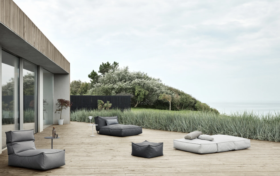 Side table STAY dark grey Blomus — styled on a terrace
