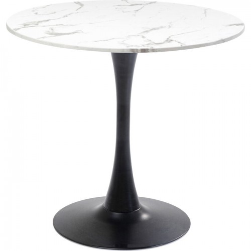 Mesa de jantar SCHICKERIA efeito mármore branco, base preta KARE Design — vista frontal e silhueta completa