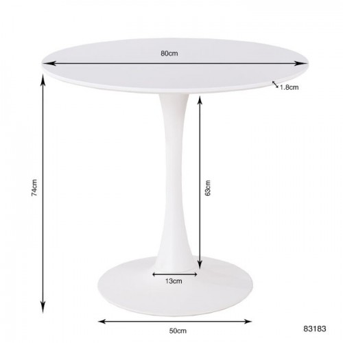 Table de salle à manger SCHICKERIA blanche à pied tulipe KARE Design — schéma coté du produit