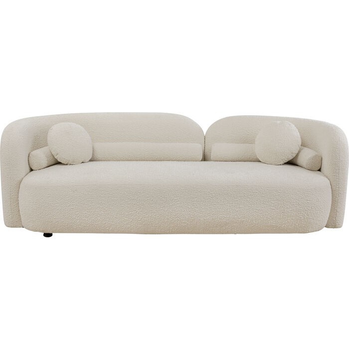 Sofá KELLY tecido bouclé creme KARE Design — vista frontal e silhueta completa
