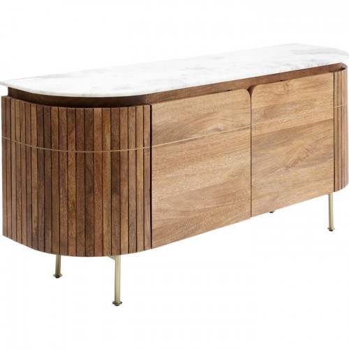 Sideboard GRACE ribbed mango wood and white marble KARE Design — front view and full silhouette