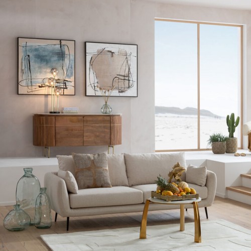 Sideboard GRACE ribbed mango wood and white marble KARE Design — styled in an interior