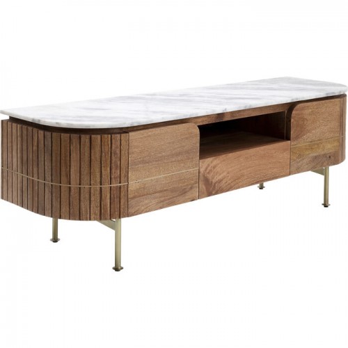 Mobile TV GRACE mango scanalato e marmo bianco KARE Design — vista frontale e sagoma completa
