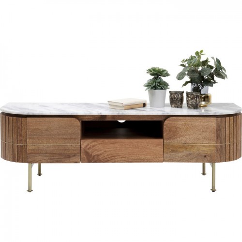 Meuble TV GRACE manguier nervuré et marbre blanc KARE Design — mise en situation dans un intérieur (4)