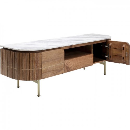 Meuble TV GRACE manguier nervuré et marbre blanc KARE Design — autre angle sur la forme