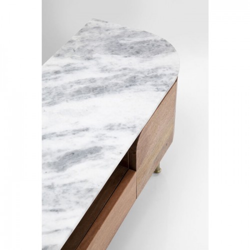 Tv-meubel GRACE geribbeld mangohout en wit marmer KARE Design — aders van het marmeren blad