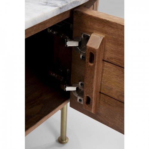 Tv-meubel GRACE geribbeld mangohout en wit marmer KARE Design — detail van scharnier
