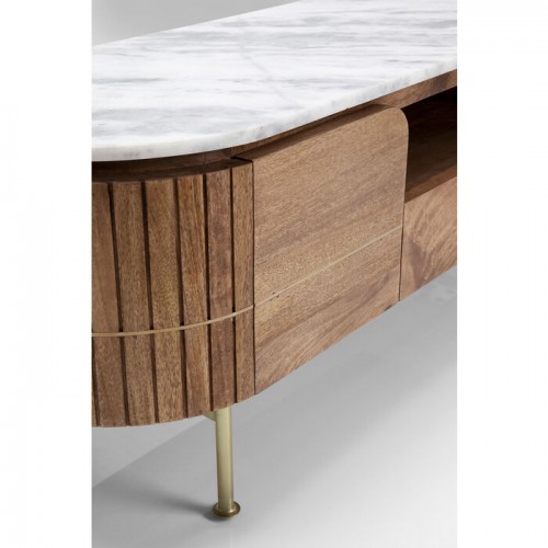 Mueble TV GRACE mango acanalado y mármol blanco KARE Design — frente de madera acanalada (12)