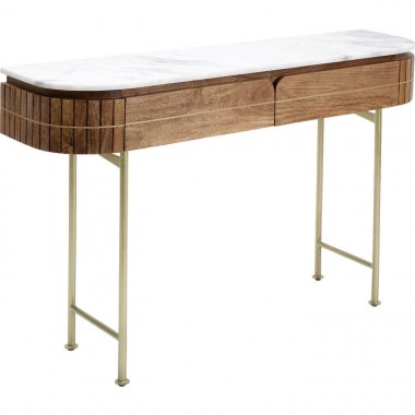 Console table GRACE ribbed mango wood and white marble KARE Design — front view and full silhouette