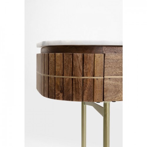 Sidetable GRACE geribbeld mangohout en wit marmer KARE Design — geribbeld houten front