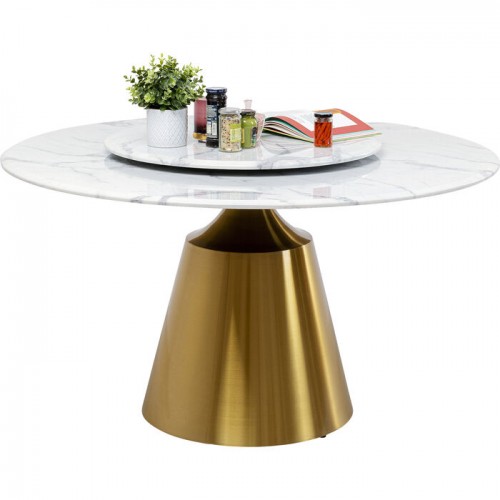 Dining table LUCIA white marble-look stoneware and brass KARE Design — alternate angle on the shape