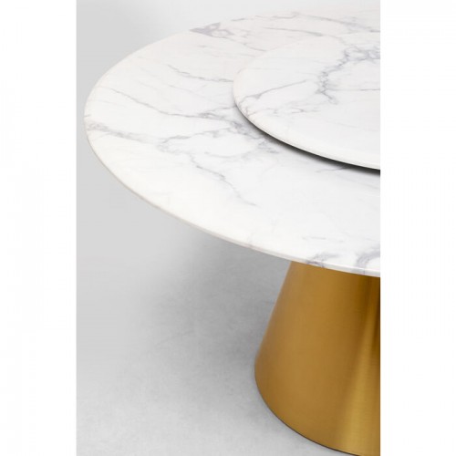 Dining table LUCIA white marble-look stoneware and brass KARE Design — marble tabletop veining