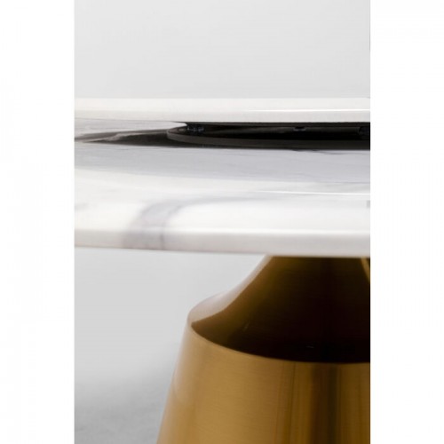 Mesa de jantar LUCIA grés branco marmoreado e latão KARE Design — pormenor do rebordo