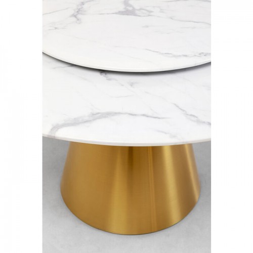 Dining table LUCIA white marble-look stoneware and brass KARE Design — full product against pale background (10)