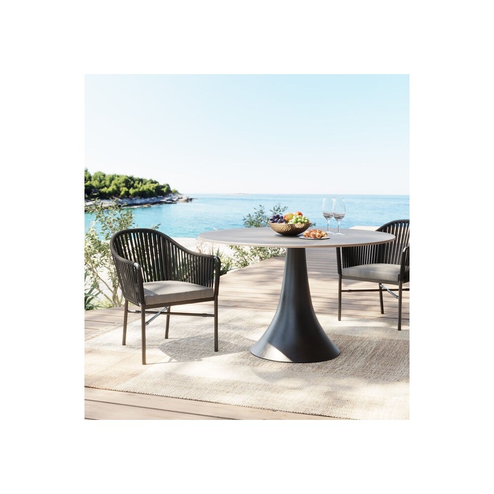 Mesa de cerâmica e pé de tulipa preto 110cm grande possibilita Kare design - 3
