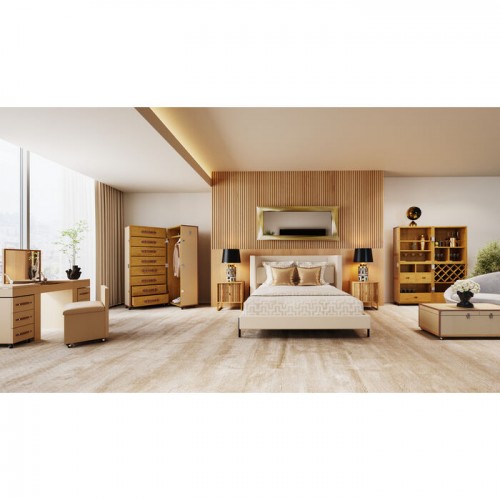 Barmöbel VENEZIA helles Holz und beiger Stoff KARE Design — Inszenierung im Wohnraum