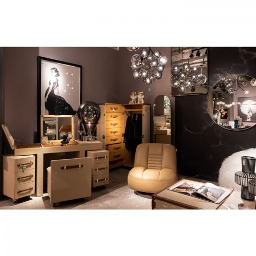 Bar cabinet VENEZIA pale wood and beige textile KARE Design — styled in an interior (5)