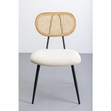 Chaise de salle à manger ROSALI bois clair et textile beige KARE Design — vue de face et silhouette complète