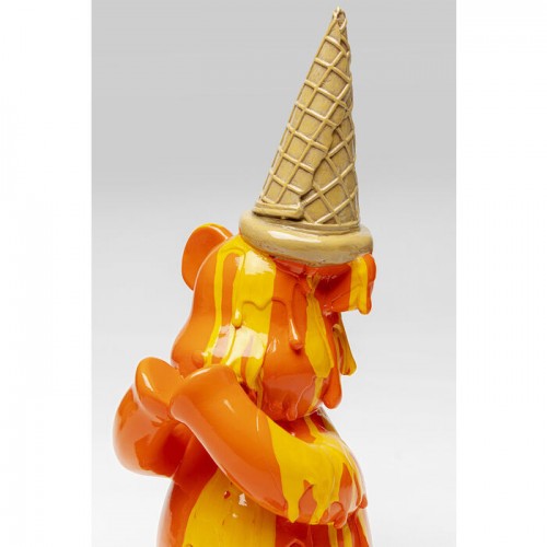 Escultura decorativa GELATO urso laranja no cone KARE Design — detalhe do cone dourado