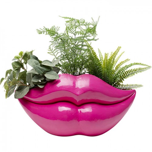 Vaso decorativo LIPS labbra rosa acceso KARE Design — vaso con piante a titolo illustrativo
