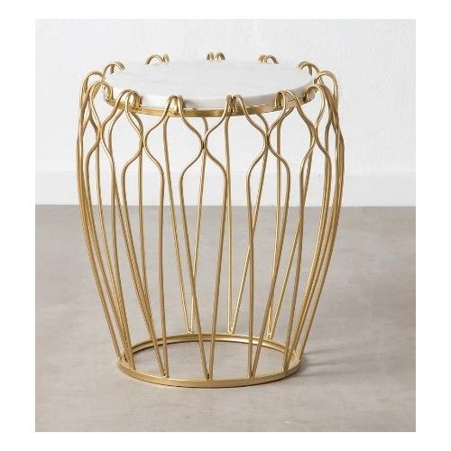 Side table white gold marble 54cm SALON IXIA - 4