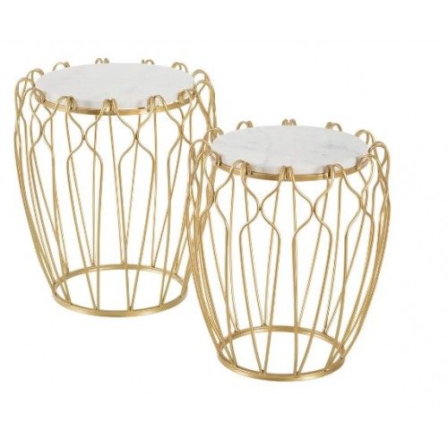Side table white gold marble 54cm SALON IXIA - 3