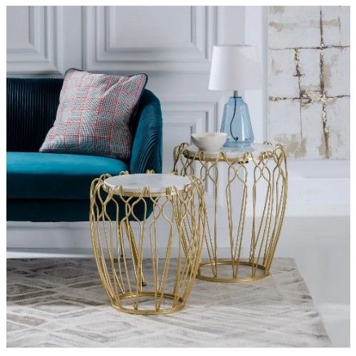 Side table white gold marble 54cm SALON IXIA - 1