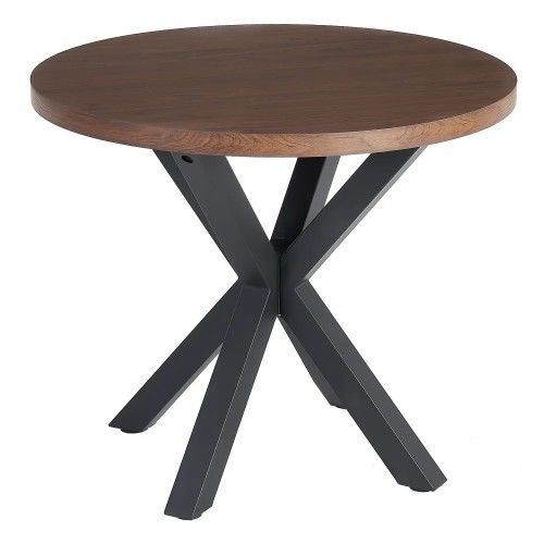 Round dining table in brown wood and black metal 90cm MESA IXIA - 1