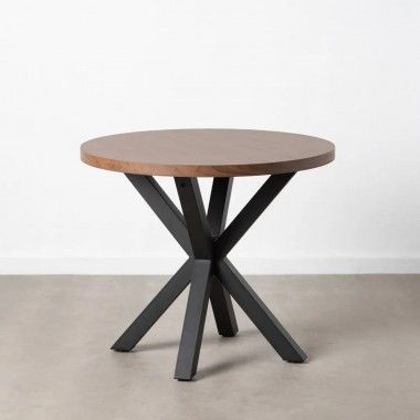 Round dining table in brown wood and black metal 90cm MESA IXIA - 3