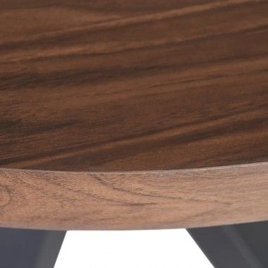 Round dining table in brown wood and black metal 90cm MESA IXIA - 4