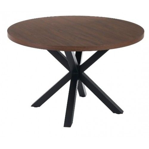 Round dining table in brown wood and black metal 120cm MESA IXIA - 1