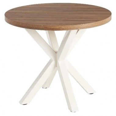 Table à manger ronde en bois et métal blanc 90cm MESA IXIA - 1