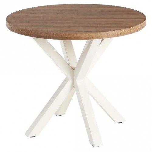 Round dining table in wood and white metal 90cm MESA IXIA - 1