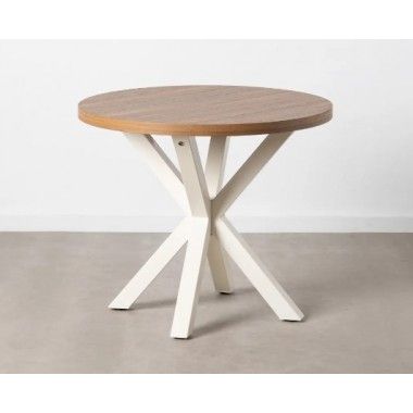 Table à manger ronde en bois et métal blanc 90cm MESA IXIA - 3