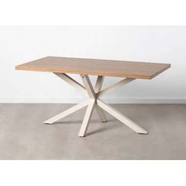 Rectangular wooden and white metal dining table 160cm MESA IXIA - 2