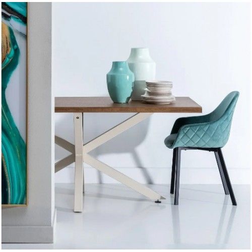 Rectangular dining table in wood and white metal 180cm MESA IXIA - 1