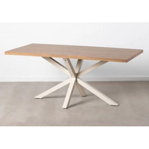 Mesa de comedor rectangular en madera y metal blanco 180cm MESA IXIA - 3