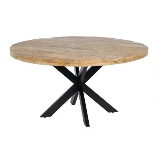 Mesa de jantar redonda em madeira de manga e ferro preto 150cm mesa IXIA - 1