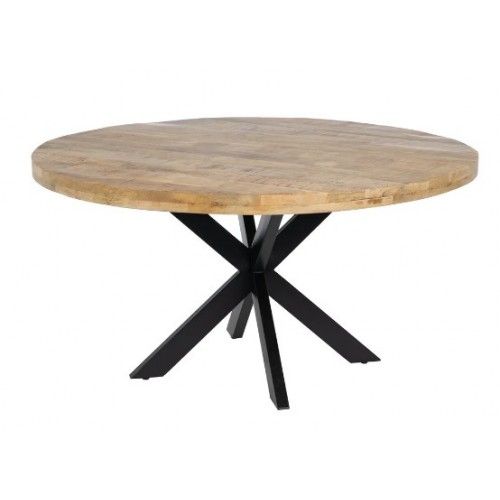 Round dining table in mango wood and black iron 150cm MESA IXIA - 1